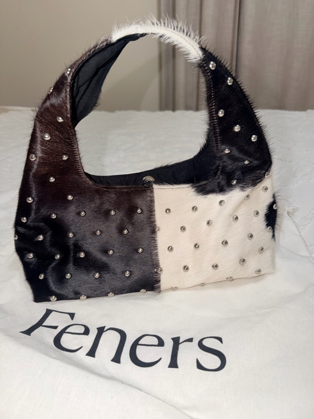 Feners Studded Cowhide Shoulder Bag - Black & White